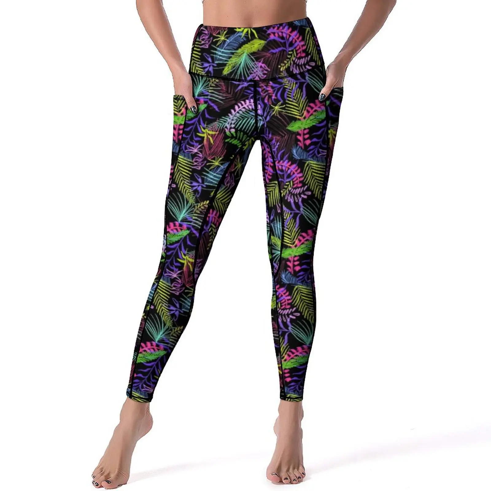 

Tropical Print Quality Yoga Pants Colorful Weed Leggings High Waist Running Leggins Women Kawaii Elastic Sports Tights