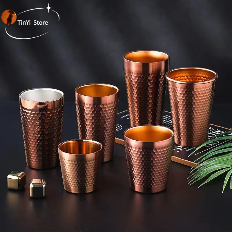 

Rosegolden 304 Stainless Steel Beer Mug Hammer Texture Coffee Cup Wine Glasses Thicken Juice Water Cup Bar Kitchen Drinkware