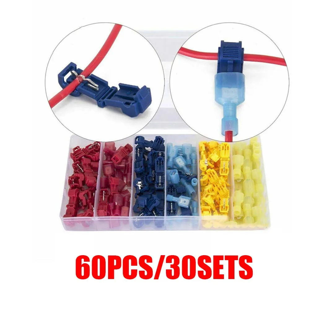 

60Pcs T-Taps Wire Terminals Female Spade Connector Quick Snap Splice Lock Electrical Cable Joint Crimp Home Appliances