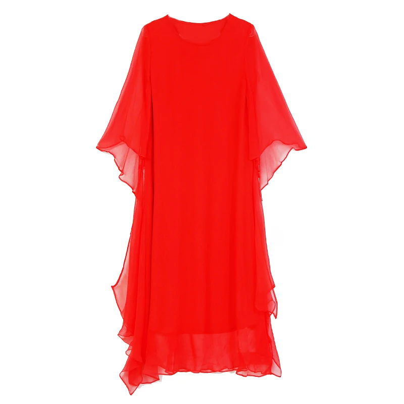 Красное платье из ледяного шелка женское средней длины новинка 2024 летняя одежда