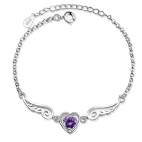 heart purple rhinestone bracelet chain 925 sterling silver hand chain bracelet for women jewelry gift