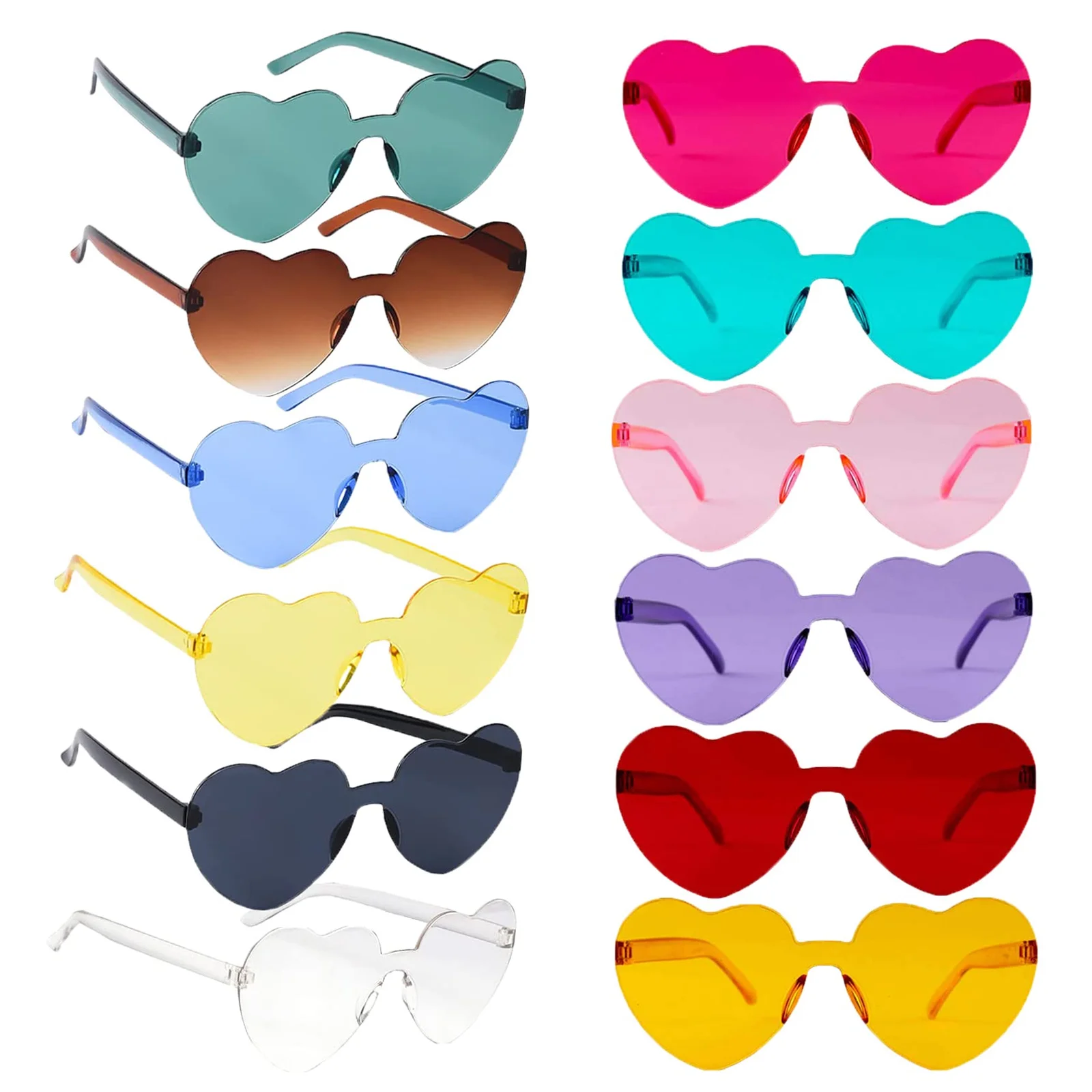 

12 Pairs Party Glasses Heart Hippie Glasses Colours Party Glasses Heart Sunglasses Funny Glasses Party Sunglasses