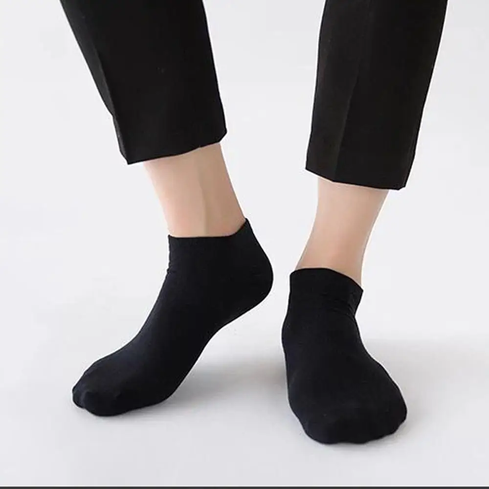 Fashion Casual Socks Men No Show Socks Solid Cotton Outdoor Sports Socks Small Foot Heel Protection Boat Socks Black Socks