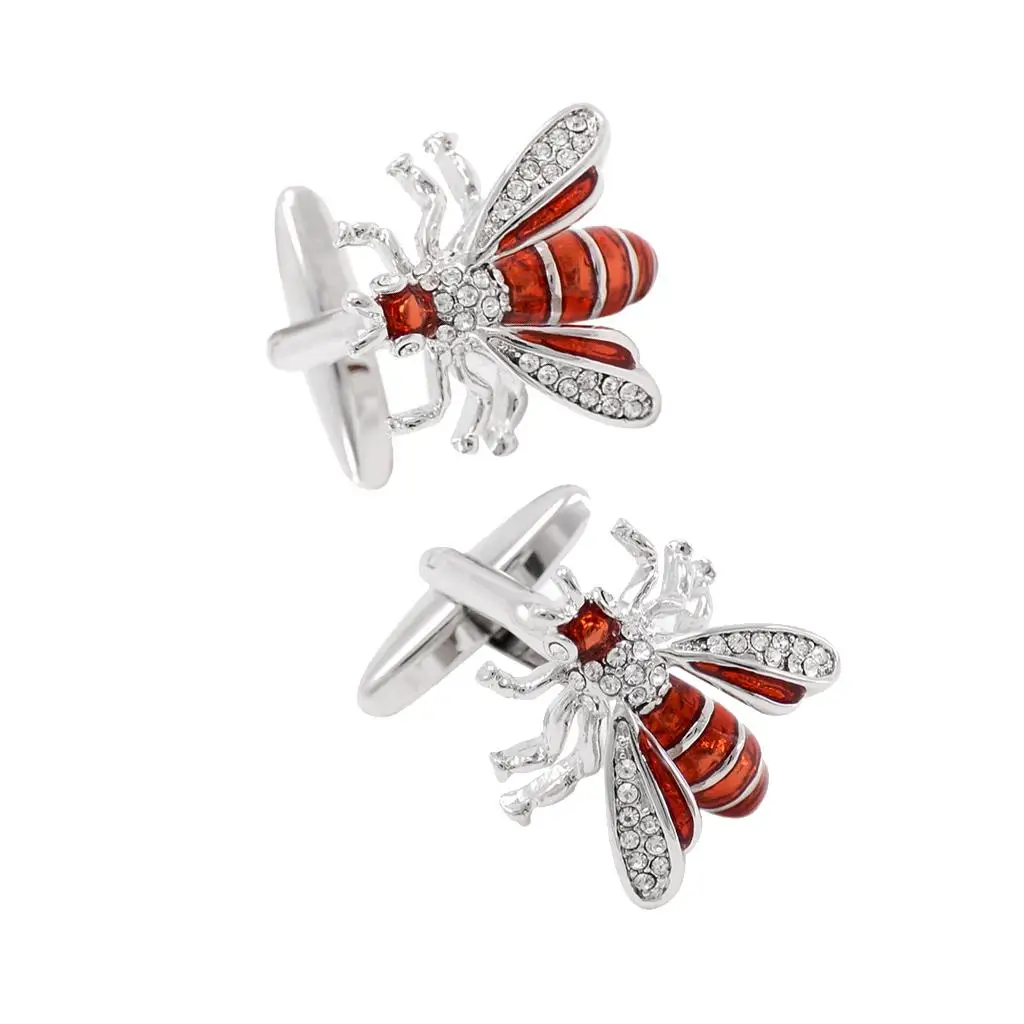 

Luxury Silver Color Crystal Rhinestone Bee Cuff Links Business Mens Cufflinks