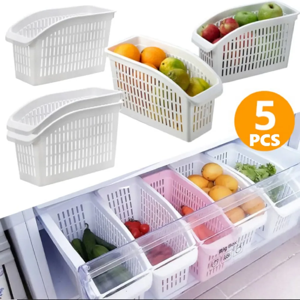 

Kitchen Refrigerator Organizer Basket Container Drawner Adjustable Storage Box Retractable Drawer Space Saver Slide Fridge Rack