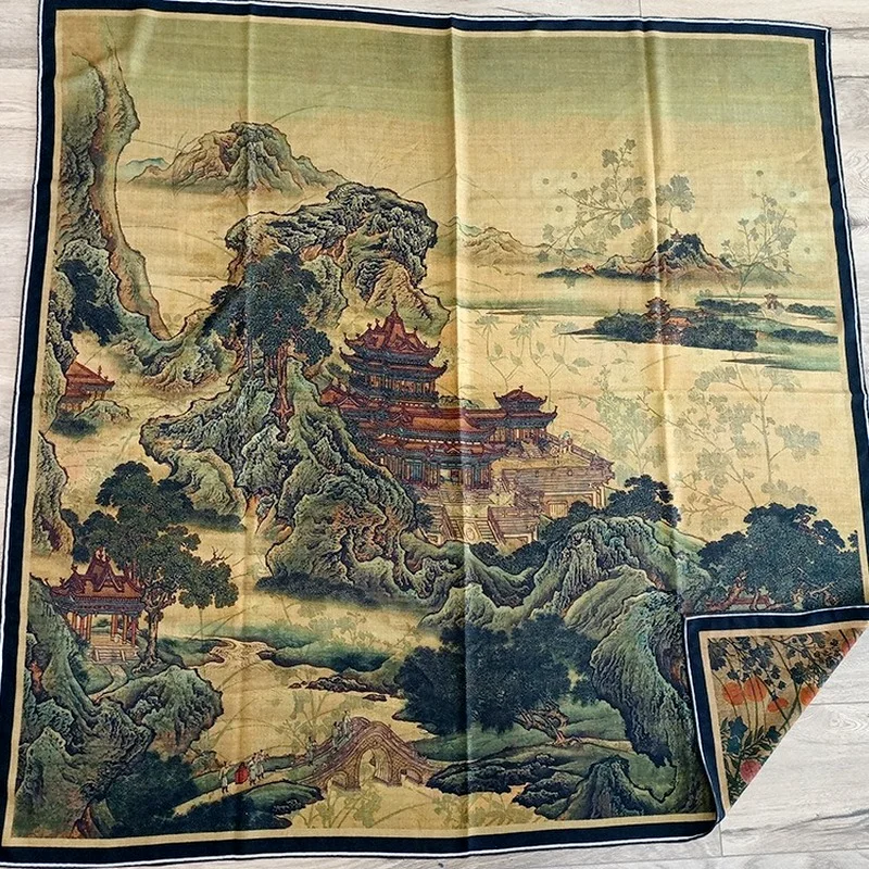 

Scarf for Woman 50% Cashmere 50% Silk Double-sided Printing Shawl Scarf 135*135cm Hand Rolled Edge Warm Scarves Towel Neck 2022