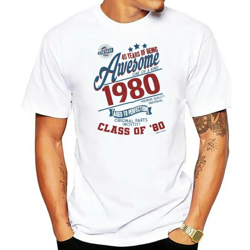 

Mens 40th Birthday Gift T-Shirt - 40 YEARS OF BEING AWESOME - Class Of 1980 Top