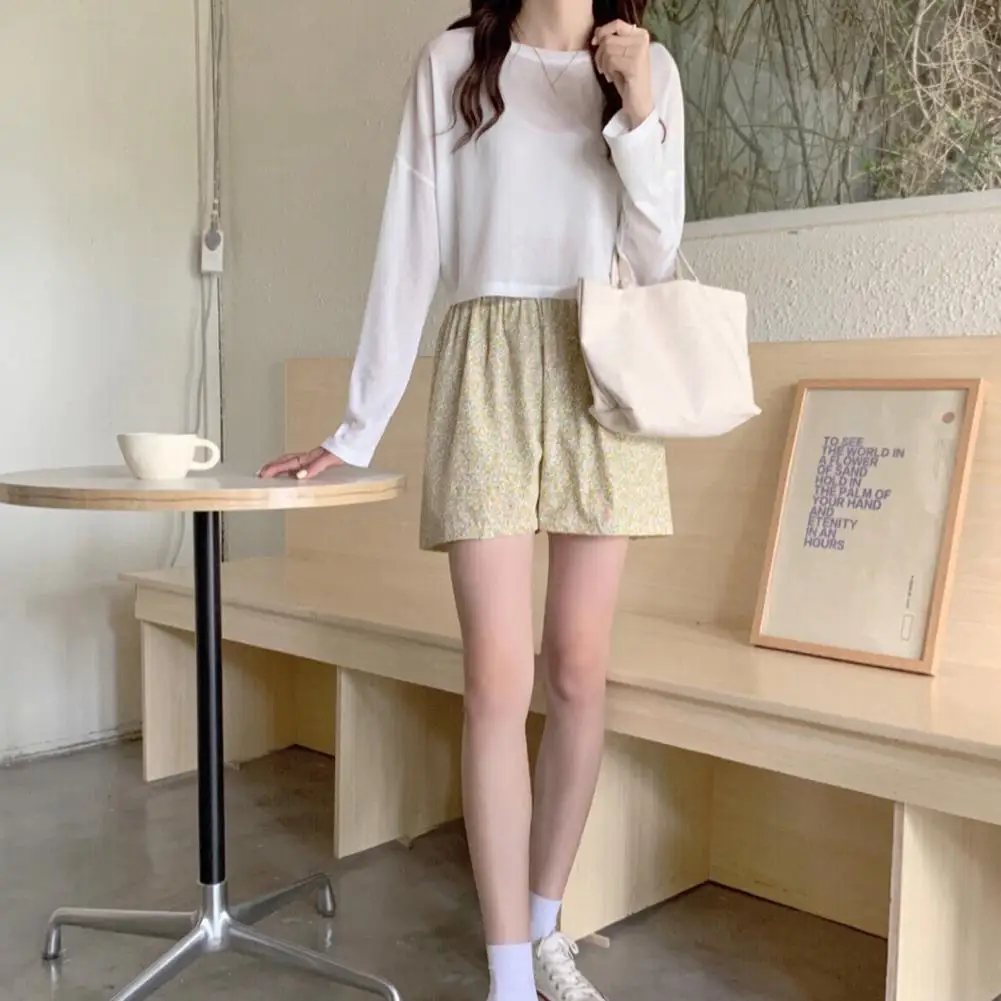 

High-Waist Elastic Waistband Sleeping Shorts Wide Leg Pockets Soft Plaid Print Loose Fit Pajama Shorts Homewear