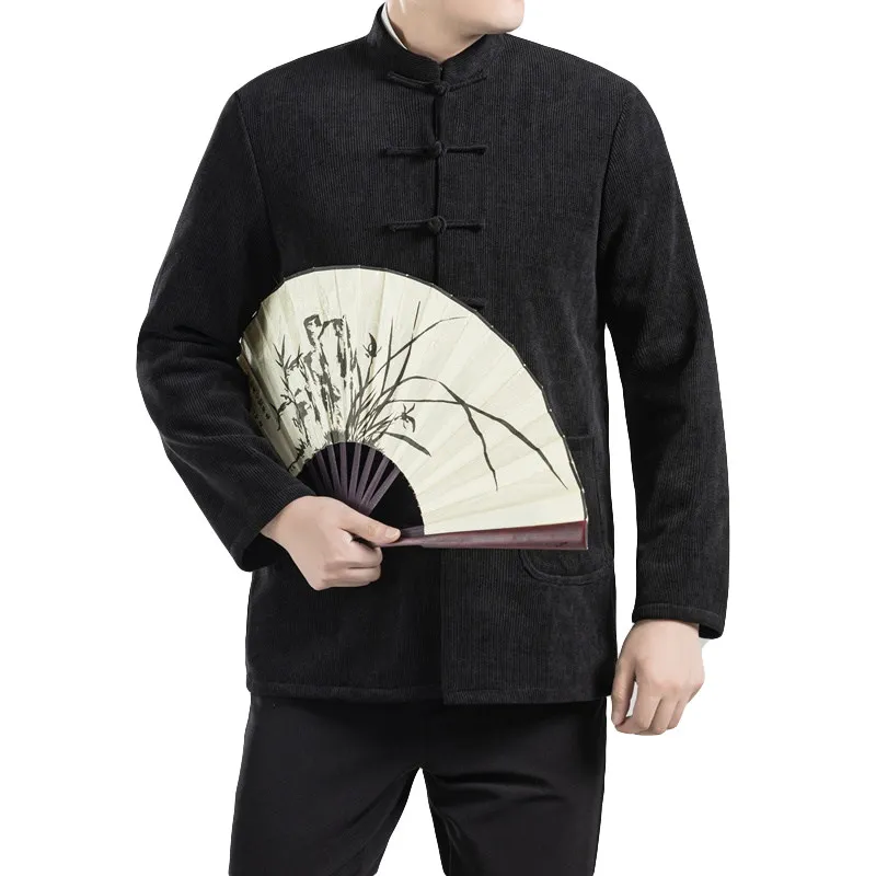 Черное вельветовое пальто с хлопковой подкладкой верхняя одежда для мужчин зима