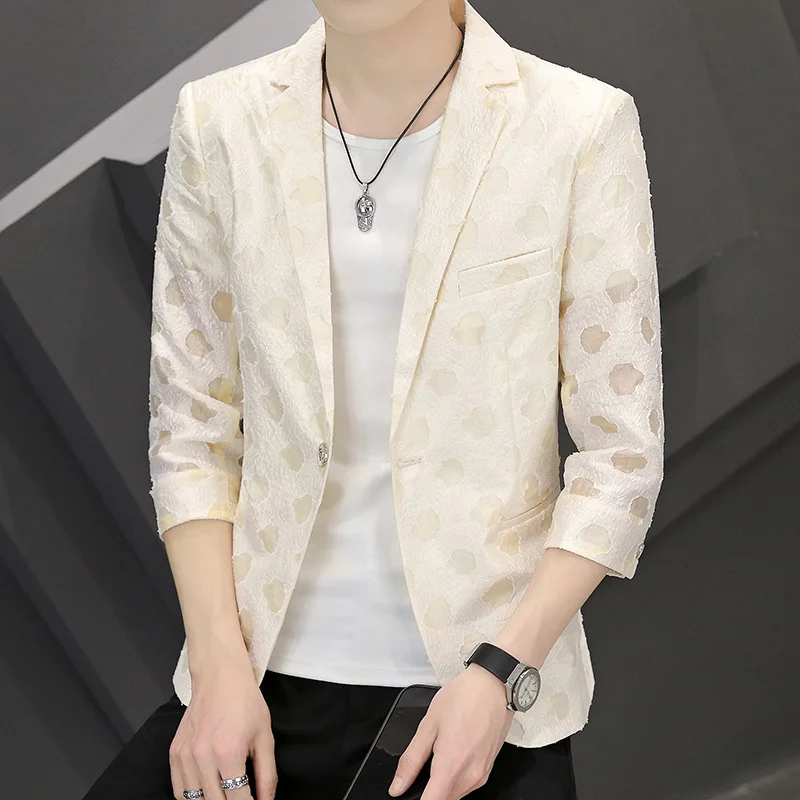 

HOO 2023 Men's Summer Half Sleeve Hollow Craft Leisure blazer