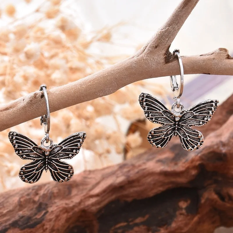 

Fashion Metal Vintage Butterfly Drop Dangle Earrings Women Rose Gold Sliver Color Jewelry Aretes De Mujer Modernos