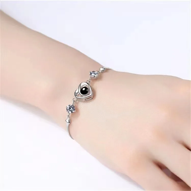 S925 Custom Photo Projection Bracelet For Women Girlfriend 2023 Valentine Day Gifts Luxury Trendy Romantic Love Heart Jewelry