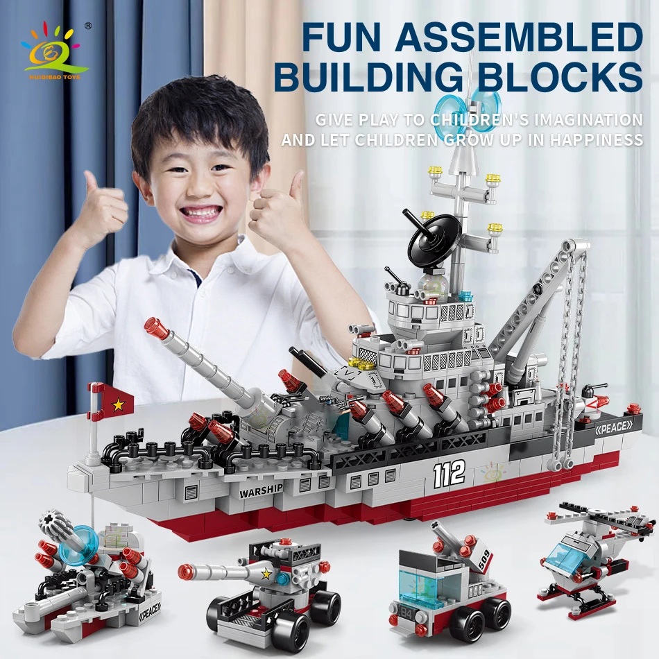 HUIQIBAO-construcción de un barco de la Marina para niños, 561 piezas, modelo de buque de guerra, bloques de construcción, conjunto para niños, barco, avión, juguetes para niños, regalo