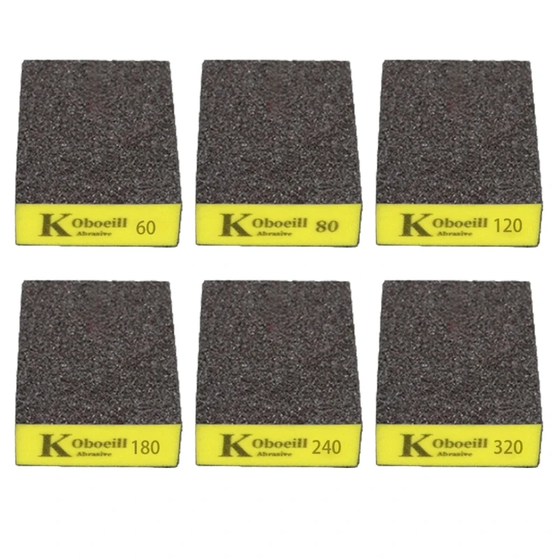 

6 шт./компл. (60 80 120 180 240 320) грубые средние тонкие шлифовальные блоки, шлифовальные губки для дерева, гипсокартона, металлическая наждачная бумага, губка