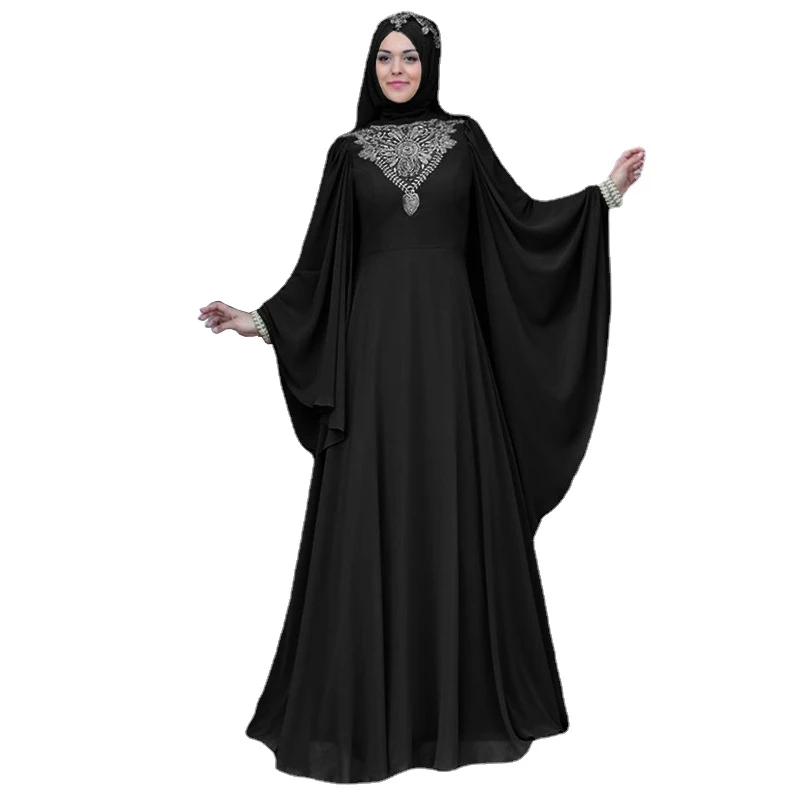 Women's Printed High Waist Large Swing Flying Sleeve Long Dress Middle East Dubai Abaya Turkey Abayas for Women Moroccan Kaftan