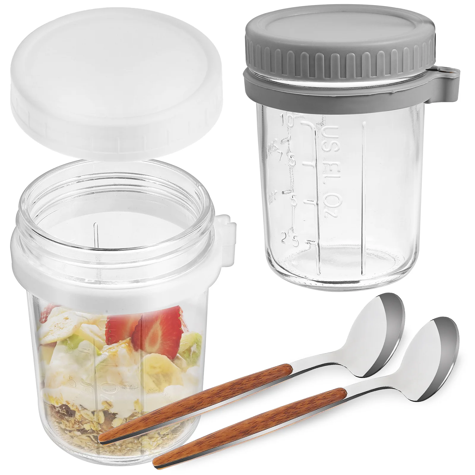 

2 Pcs Glass Bottles Lids Oatmeal Jar Mason Jars Container Overnight Oats Cup Spoons