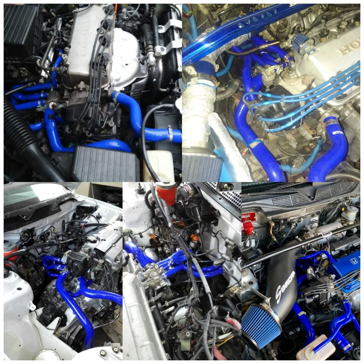 Фото Комплект из 9 силиконовых шлангов для радиатора охлаждения для HONDA Civic 1992-1999, 2000 (D15, D16, EG, EK), синий, для авто №4