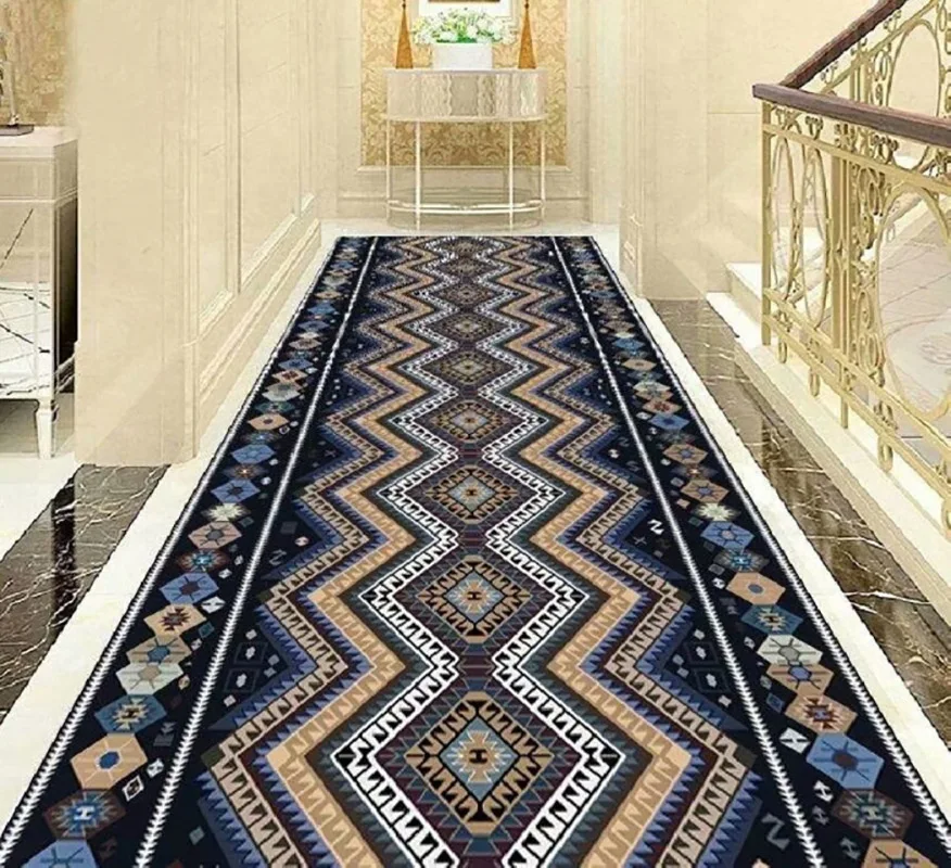 

Современный длинный ковер для прихожей, красный, черный, золотой ковер для гостиной, роскошный мягкий ковер для коридора, лестницы, нескользящий коврик