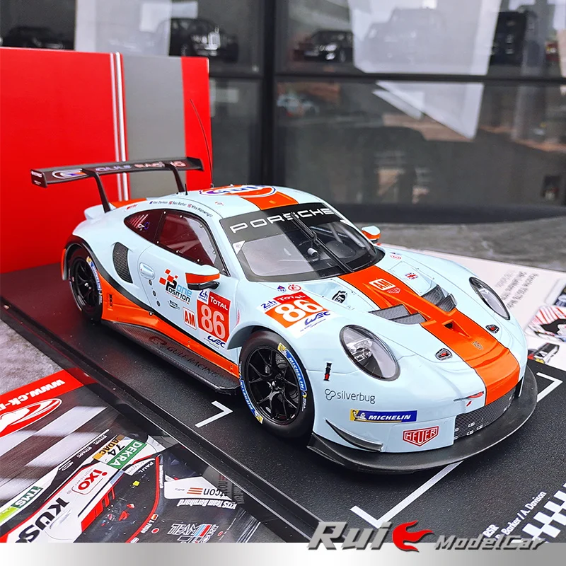 

1:18 IXO Porsche 911 991 RSR Gulf 2018 24h Le Mans Simulation Alloy Car Model #86