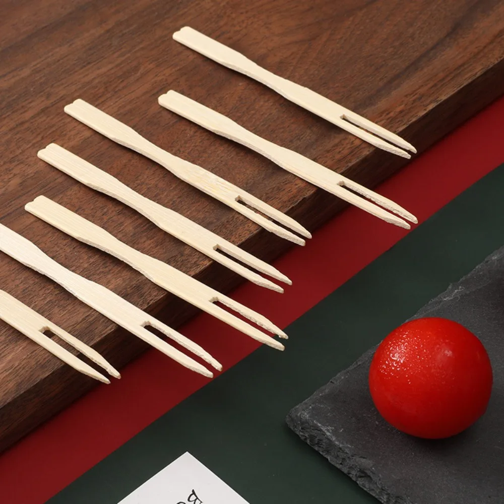 

100 шт., одноразовые бамбуковые вилки для фруктов