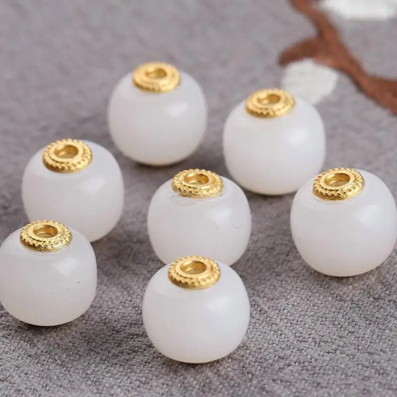 

14k Gold Hetian Jades White Nephrite Jade Barrel Beads For Jewelry Making Diy String Bracelet Beaded Necklace Charms Accessories