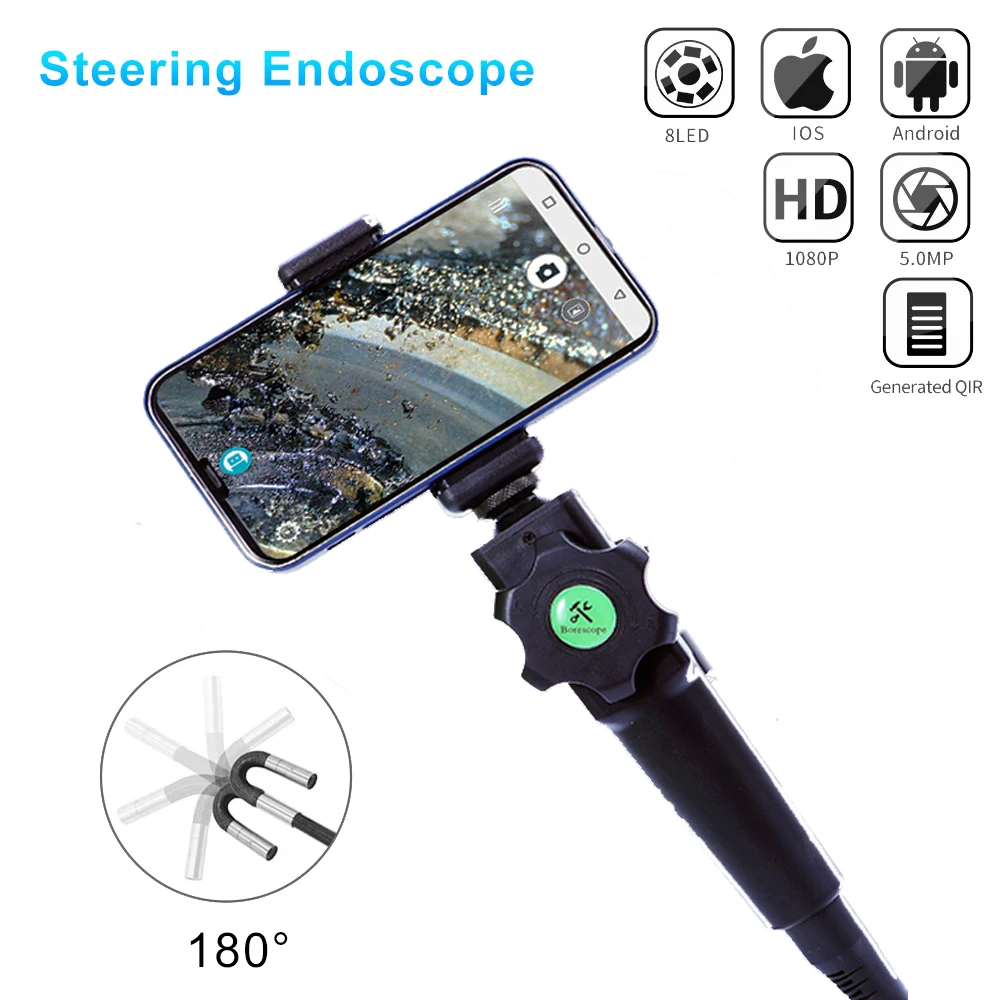 

6.0MM/8.5MM 5.0MP 180 Degree Steering Industrial Borescope Endoscope Cars Inspection Camera With 6 LED for iPhone Android PC