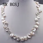 Бесплатная доставка 12-14 мм Reborn барокко Edsion белый культивированный жемчужный узел дамское ювелирное ожерелье 19