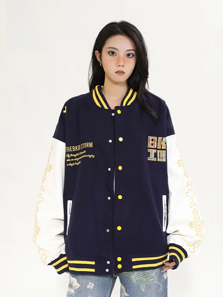 PBB American vintage Ethnic Embroidery Baseball Uniform Jacket Men's and Women's Same Sports National Fashion Couple Coat