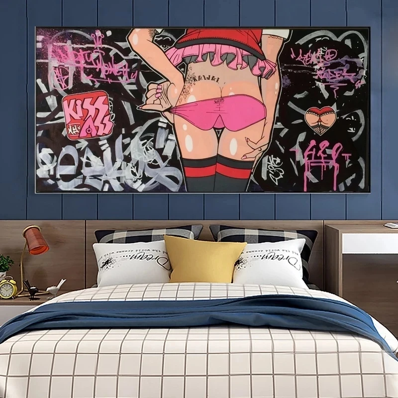 Граффити Искусство Улица Сексуальная Женщина Поцелуй Задница Настенный Плакат