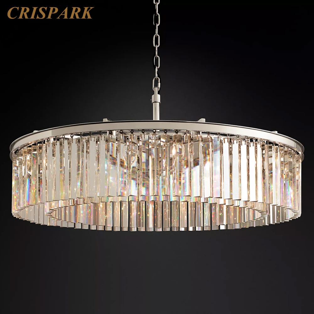 

Rhys Round Chandelier Brass Luxury Clear Prism Crystal Pendant Chandelier LED Modern Ceiling Chandelier Lamp for Foyer Bedroom