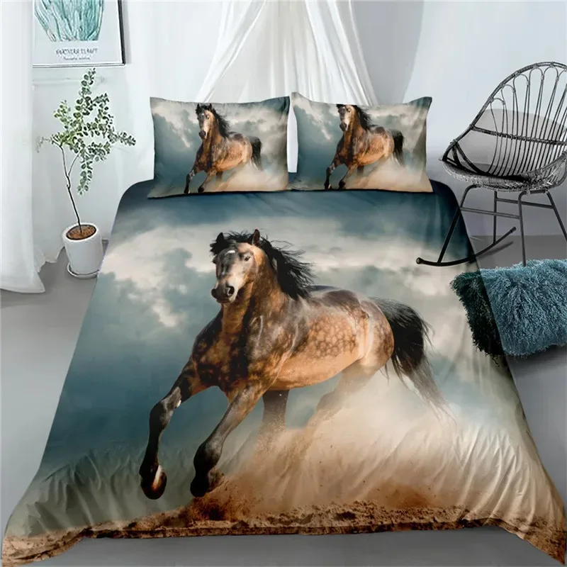 Running Horse 3d Bedding Set King Queen Double Full Twin Single Size Bed Linen