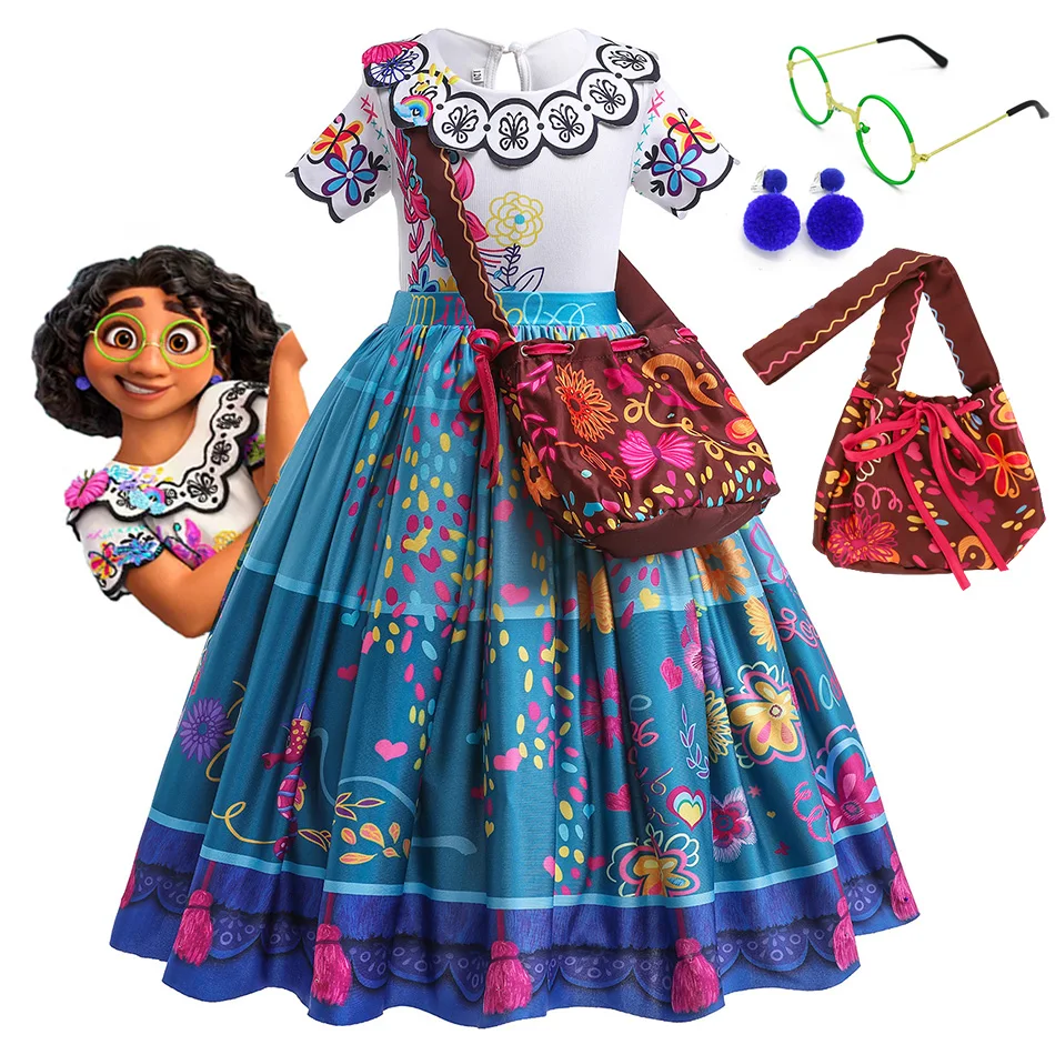 Encanto Dress for Girls Costume Disney Charm Fancy Dresses for Carnival Princess Dress Clothing Mirabel Isable Cosplay Costumes