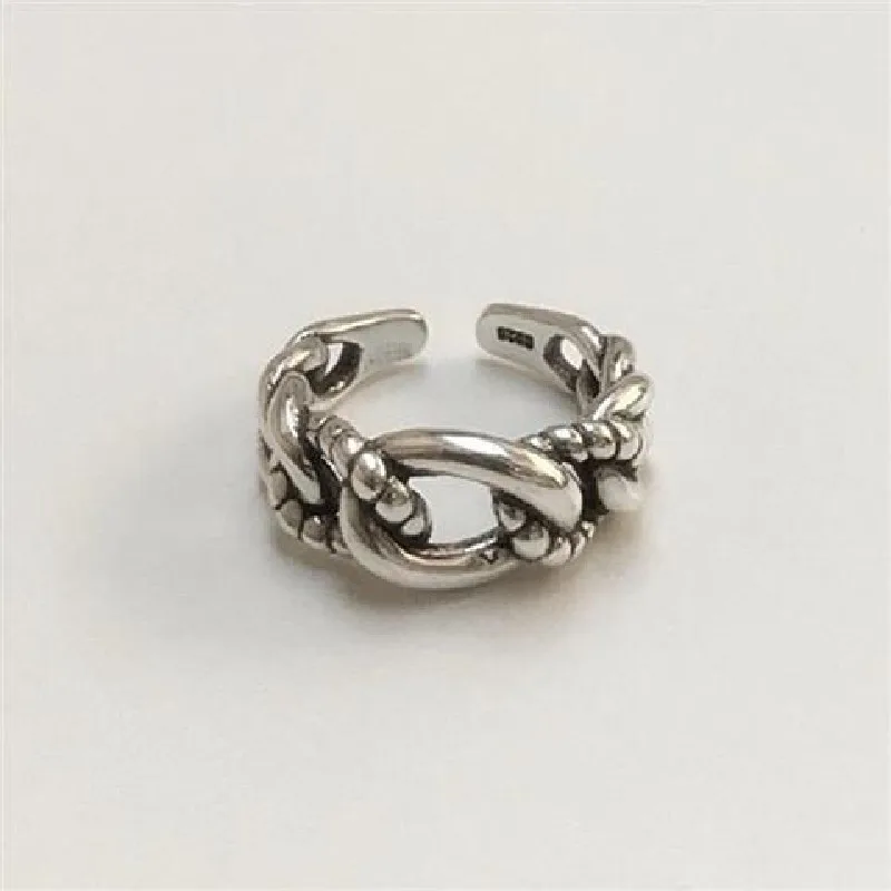 

TULX Trendy Silver Color Chain Rings for Women Couples Vintage Handmade Twisted Geometric Finger Jewelry Party Gifts