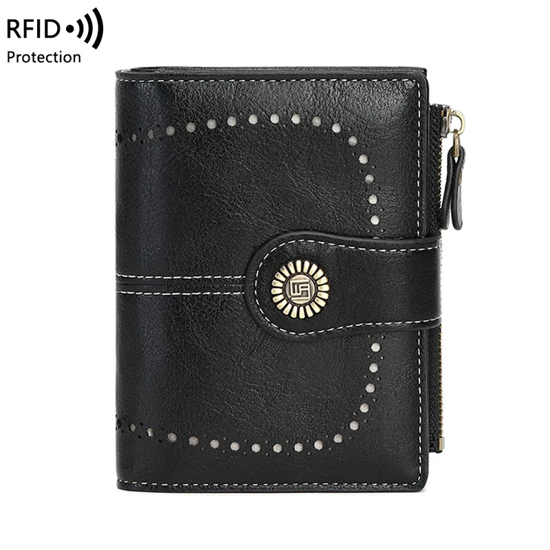 RFID Brand Hollow Women Wallet Leather Short Clutch Female Large Capacity Zipper Purse Money Bag Coin Purse Card Holder Carteira