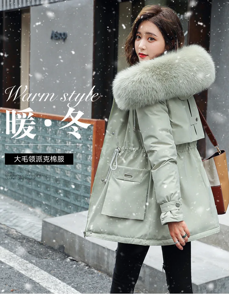 Winter New 2021 Warm Parkas Women Plus Velvet Thicken Down Padded Coats Woman Single Breasted Hoodie Puffer Jacket