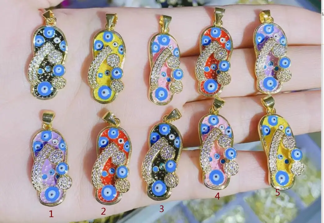 

1 шт. модная Милая эмалированная кулон туфелька для женщин позолоченная синяя Подвеска от СГЛАЗА CZ паве кулон аксессуары ювелирные изделия ...