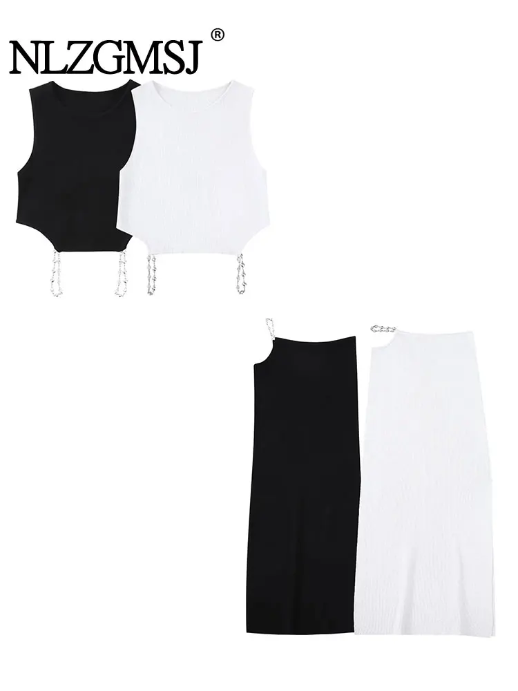 

Nlzgmsj TRAF женские 2023 новые модные вязаные топы с цепочкой, женские пуловеры с круглым вырезом без рукавов, шикарные топы