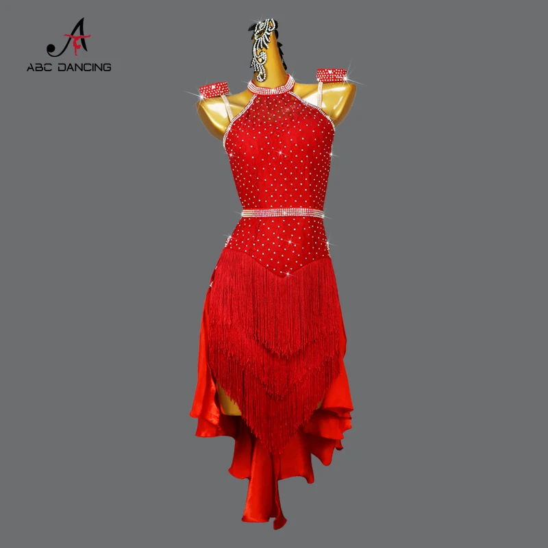 

Новинка, красное платье с бахромой для латиноамериканских танцев, женский Профессиональный костюм для соревнований, тренировочная одежда, женская одежда на заказ