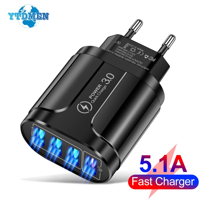 

4 Ports Phone Charger 48W High Speed Fast Charging Universal Wall Multiple USB Adapter For iPhone 13 Samsung Xiaomi Quick Charge