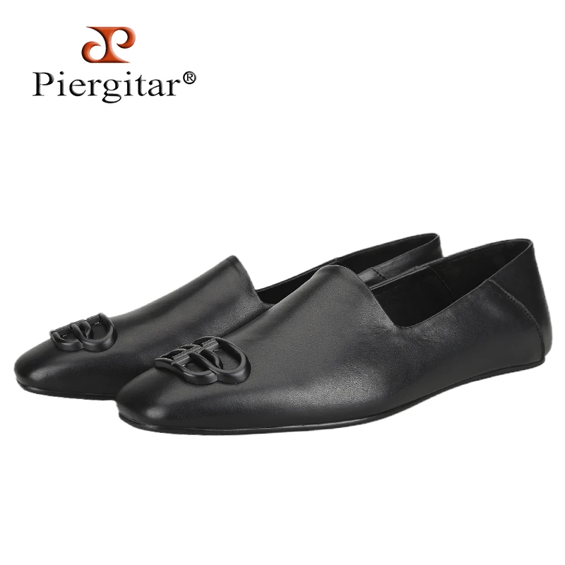 Лоферы без шнуровки из натуральной кожи Piergitar с золотистыми и черными