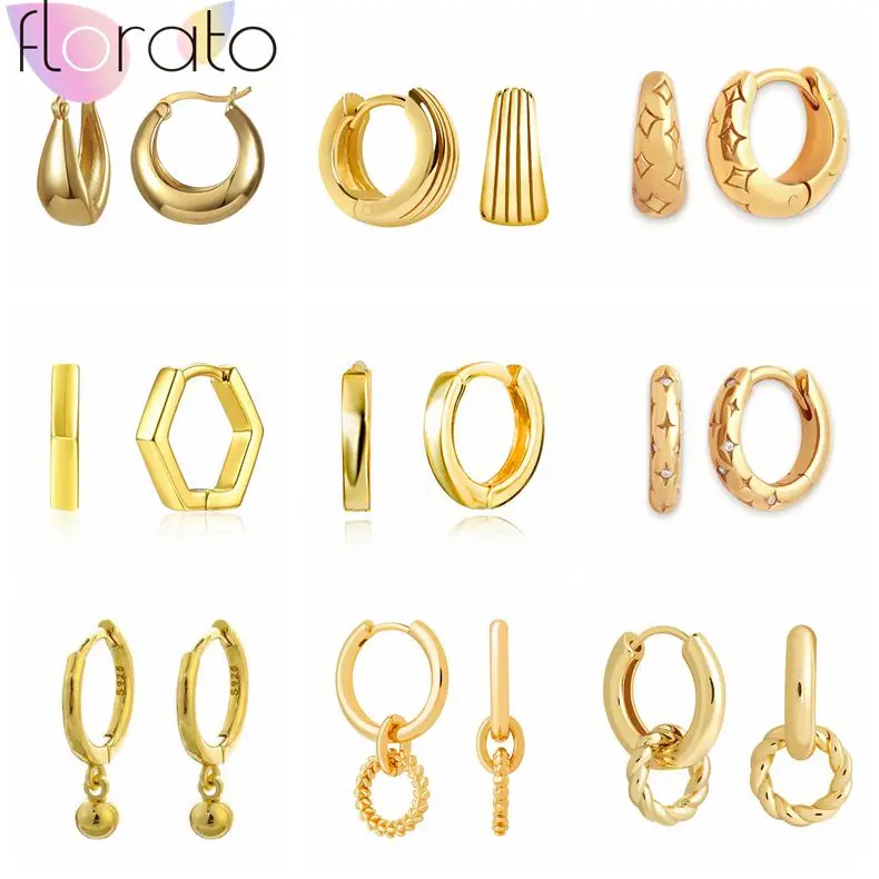 

925 Sterling Silver Needle Geometry Round Hoop Earrings for Women Minimalist Metal Punk Style Huggie Earrings Jewelry Wholesale