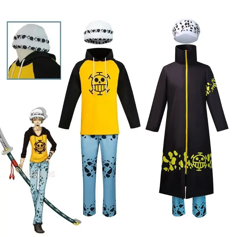 

Anime One Piece Trafalgar Law Cosplay Hoodie Pants Hat Costume for Men Fantasia Outfits Halloween Carnival Party Disguise Suit