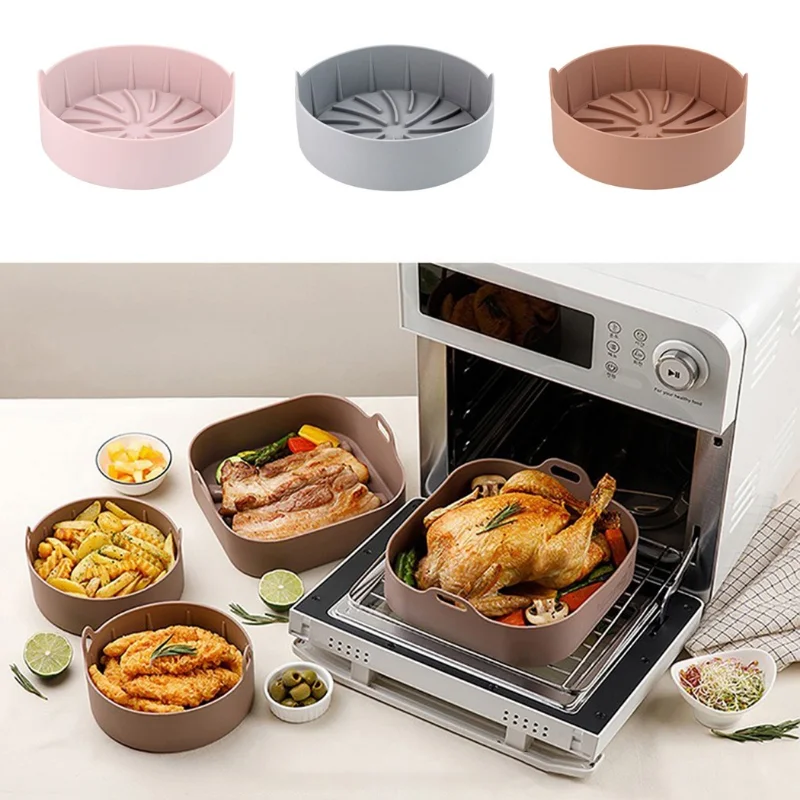 

AirFryer Silicone Pot Square Air Fryers Oven Baking Tray Bread Fried Chicken Pizza Basket Mat Replacemen Grill Pan Accessories