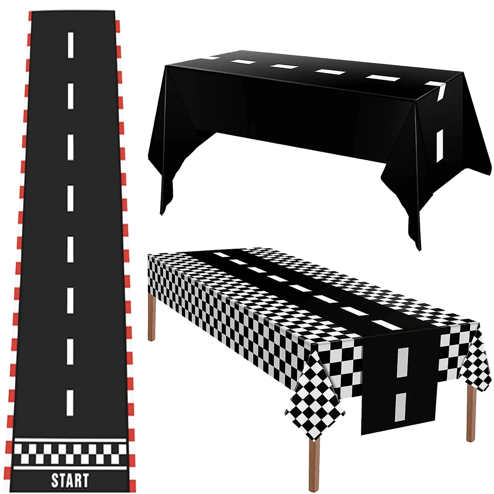 

Checkered Race Car Party Tablecloth Racetrack Black White Checkered Flags Tablecloth Table Cover boy Racing Birthday Party Decor