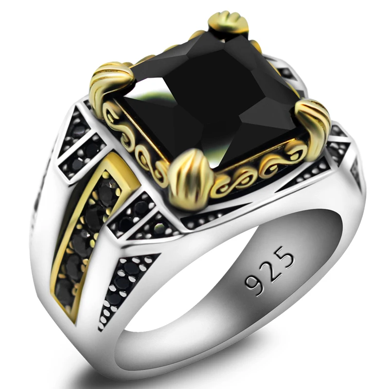 

Мужское и женское кольцо из серебра 925 пробы, с квадратным черным Цирконом