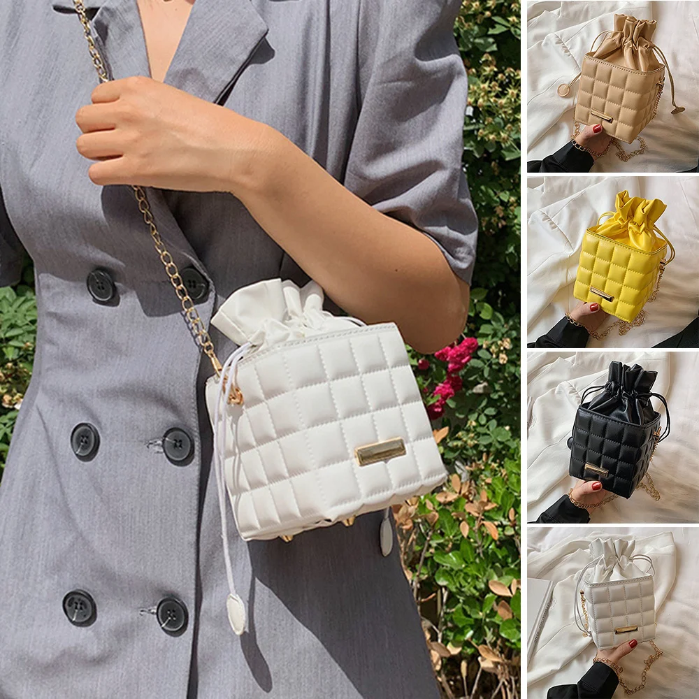 

Mini Box Shape PU Leather Crossbody Bag For Women Chain Drawstring Shoulder Bag Ladies Shoulder Bag for Daily Casual JAN88