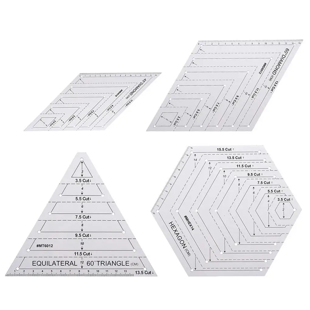 

4Pcs Quilting Ruler 60-Degree Templates Handmade Tailor Tool Patchwork Ruler Transparent Sewing Rulers Measuring Tools