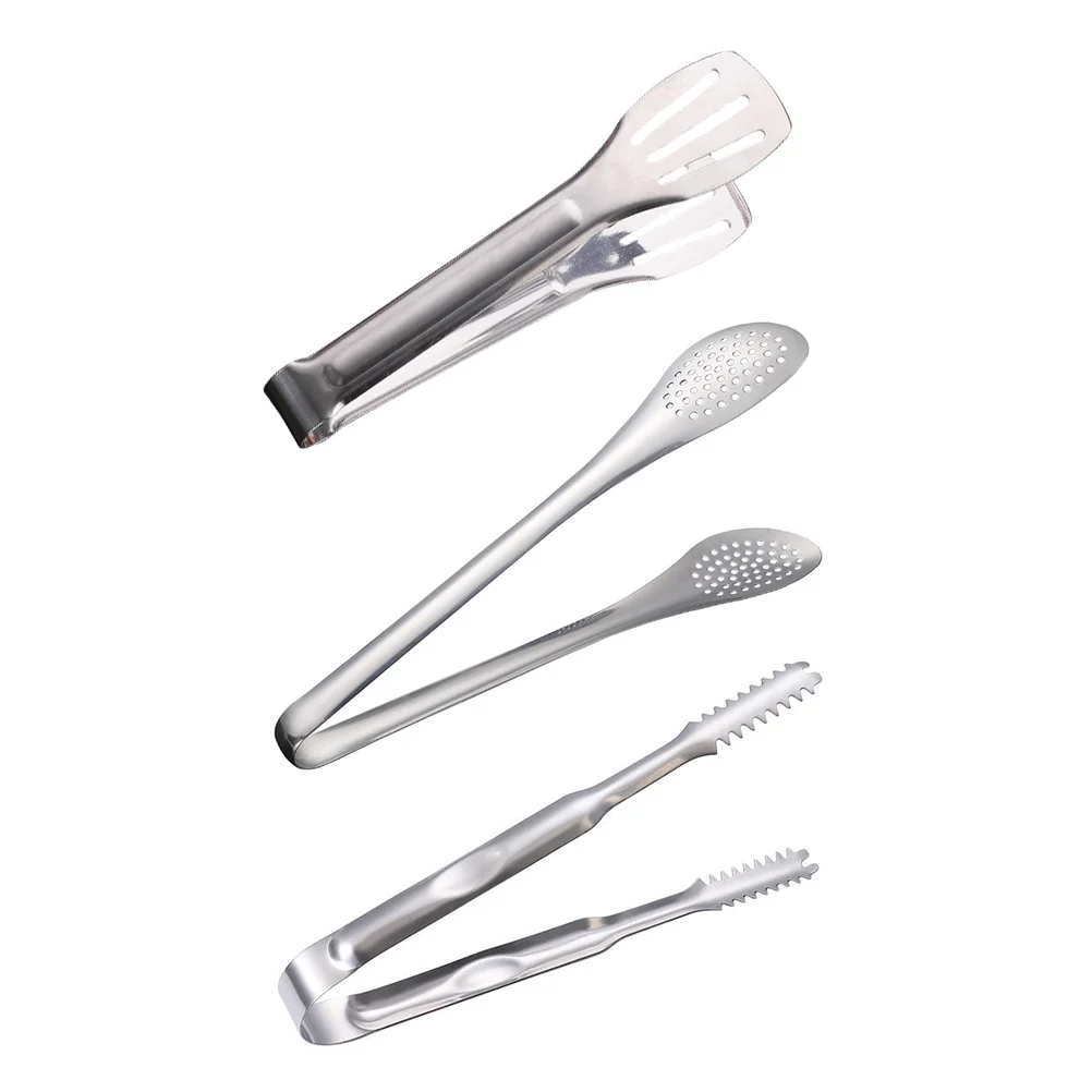 3Pcs Stainless Steel Grill Tong Bakery Bread Clip Buffet Dessert Clamp (Silver)