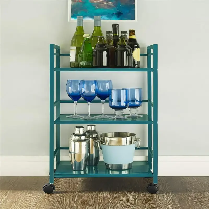 

Marshall 3 Shelf Metal Rolling Utility Cart, Teal For Bathroom Kitchen Accessories