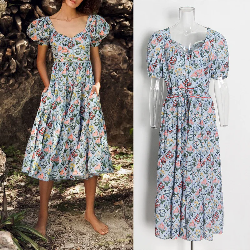 

Elegant Dresses for Women 2022 Summer Female Luxury Party Floral Dress Woman Fashion Designer High Quality Festival Clothing